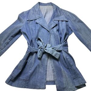 Denim Belted Trench Coat - Blue